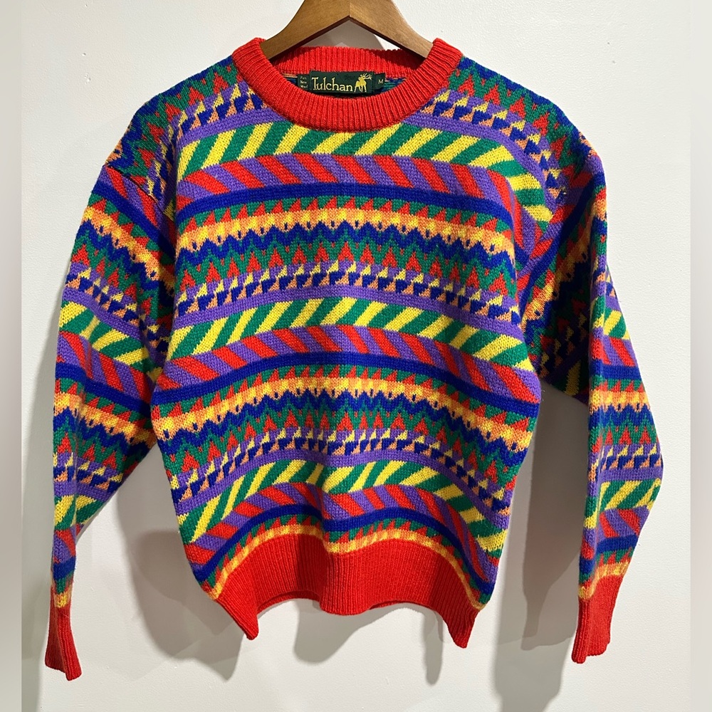 TULCHAN Vintage 100% Wool Vibrant‎ 90s Print Geometric Sweater Size M
